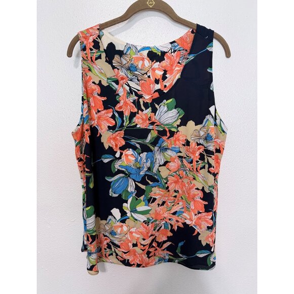 Chico's Reversible Tank Navy Beige Multi Floral Hawaiian Womans 3/XL - Picture 1 of 5